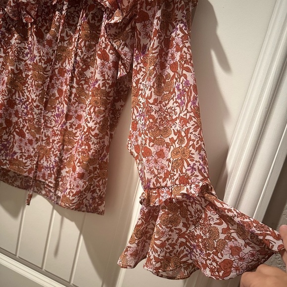 J.Crew Ruffle Crinkle Chiffon Blouse Floral Top Spring‎ Summer Casual Size Large - Picture 4 of 14